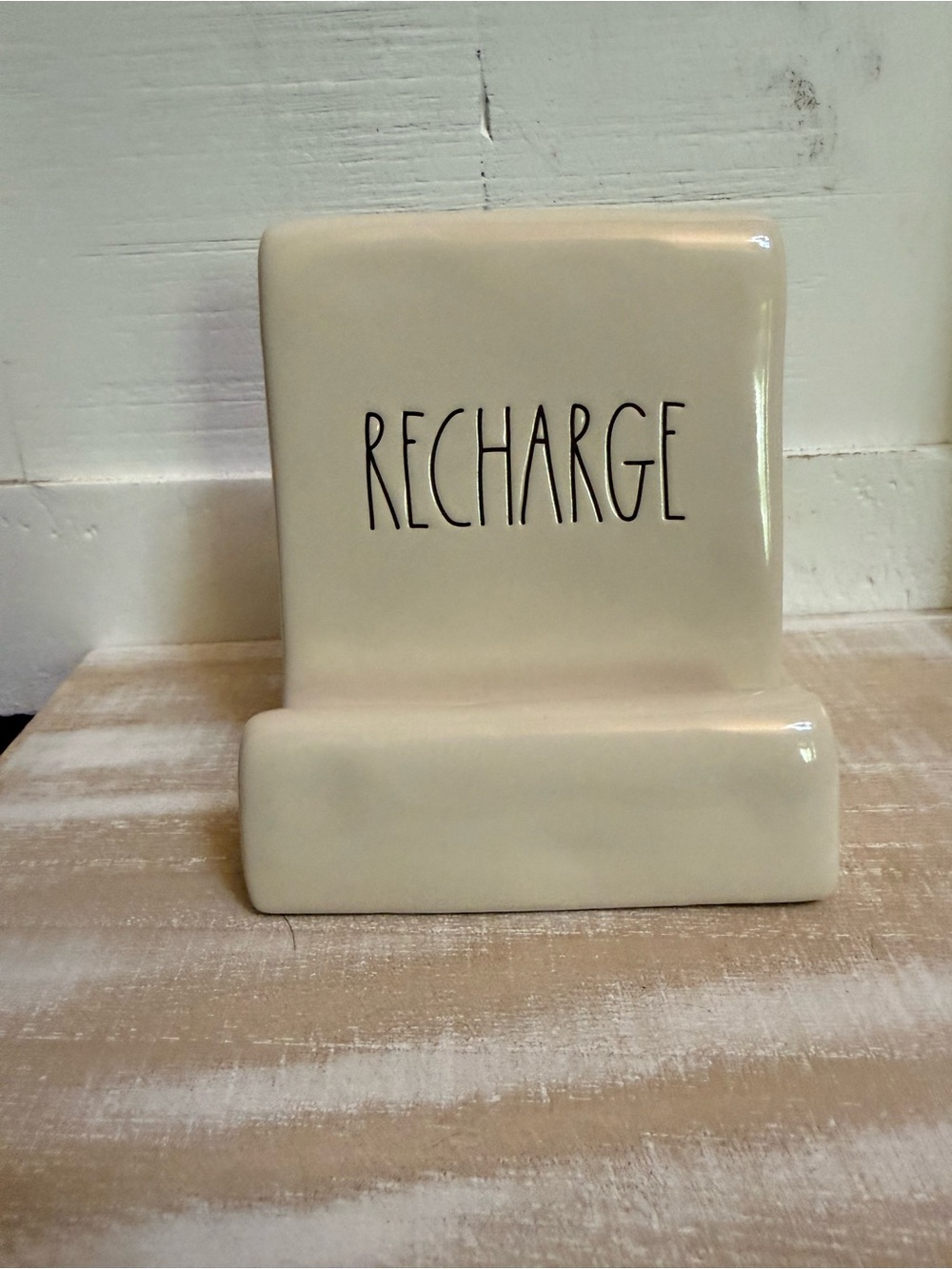 Rae Dunn Ceramic 'Recharge' Phone Stand - Cream